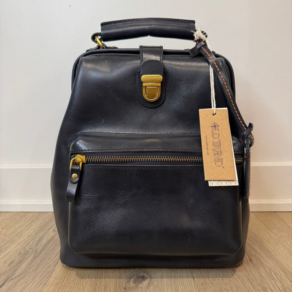 Old Trend Leather Doctor Bucket Crossbody Convertible Backpack Bag Black New